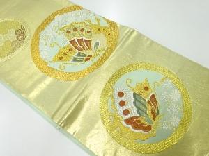 リサイクル　丸文に蝶模様織出し袋帯